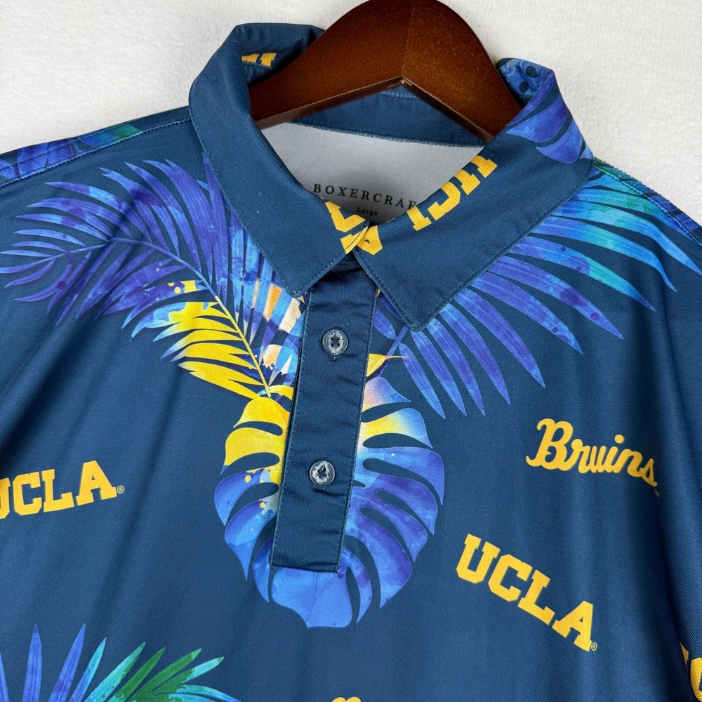 UCLA Bruins Hawaiian Polo Shirt Mens Large Floral AOP Athletic Stretch‎ Golf